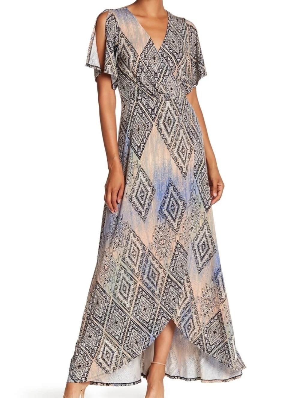 TART Nolan Faux Wrap‎ Flutter Sleeve Geometric Maxi Dress Large